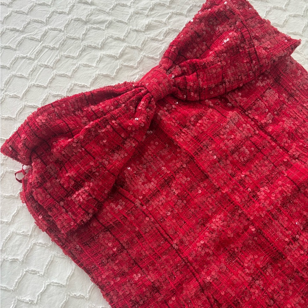Boohoo Strapless Red Sequin Dress - Picture 2 of 8